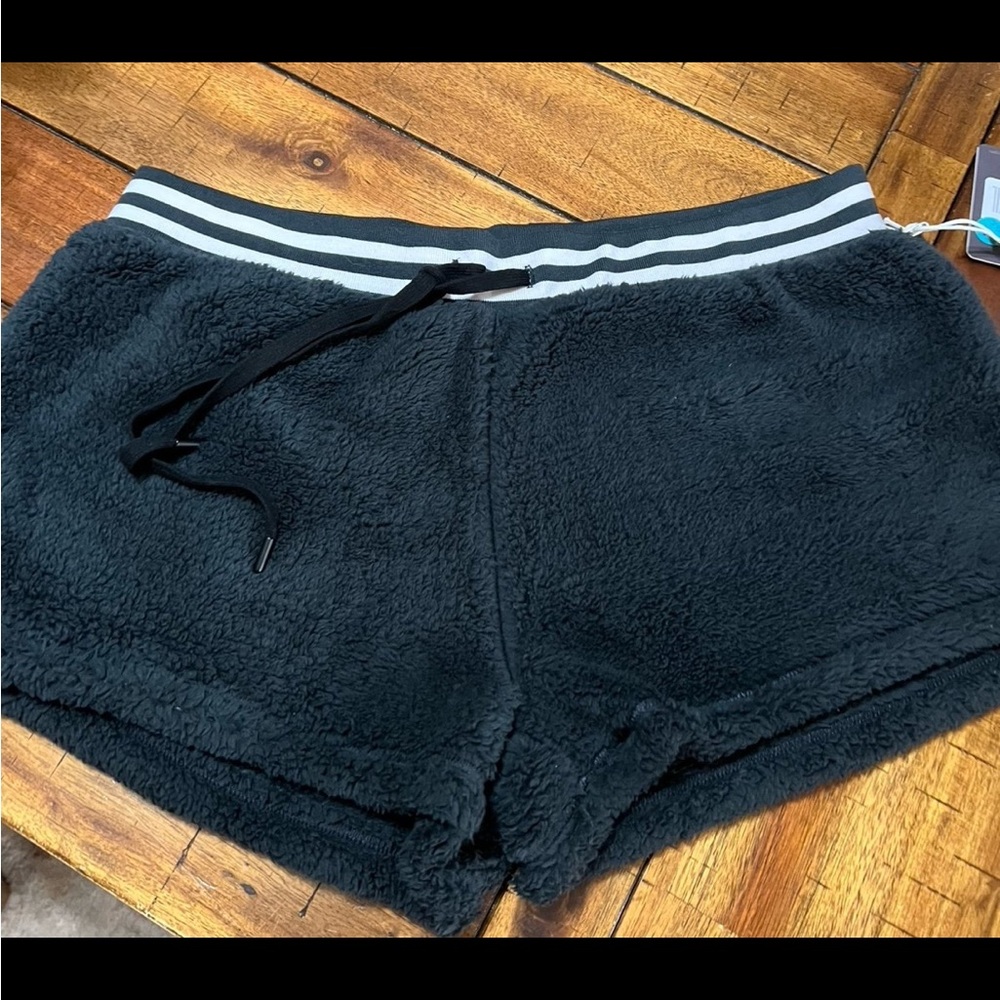 PJ Salvage Faux Fur Black Pajama Shorts Size Large NWT